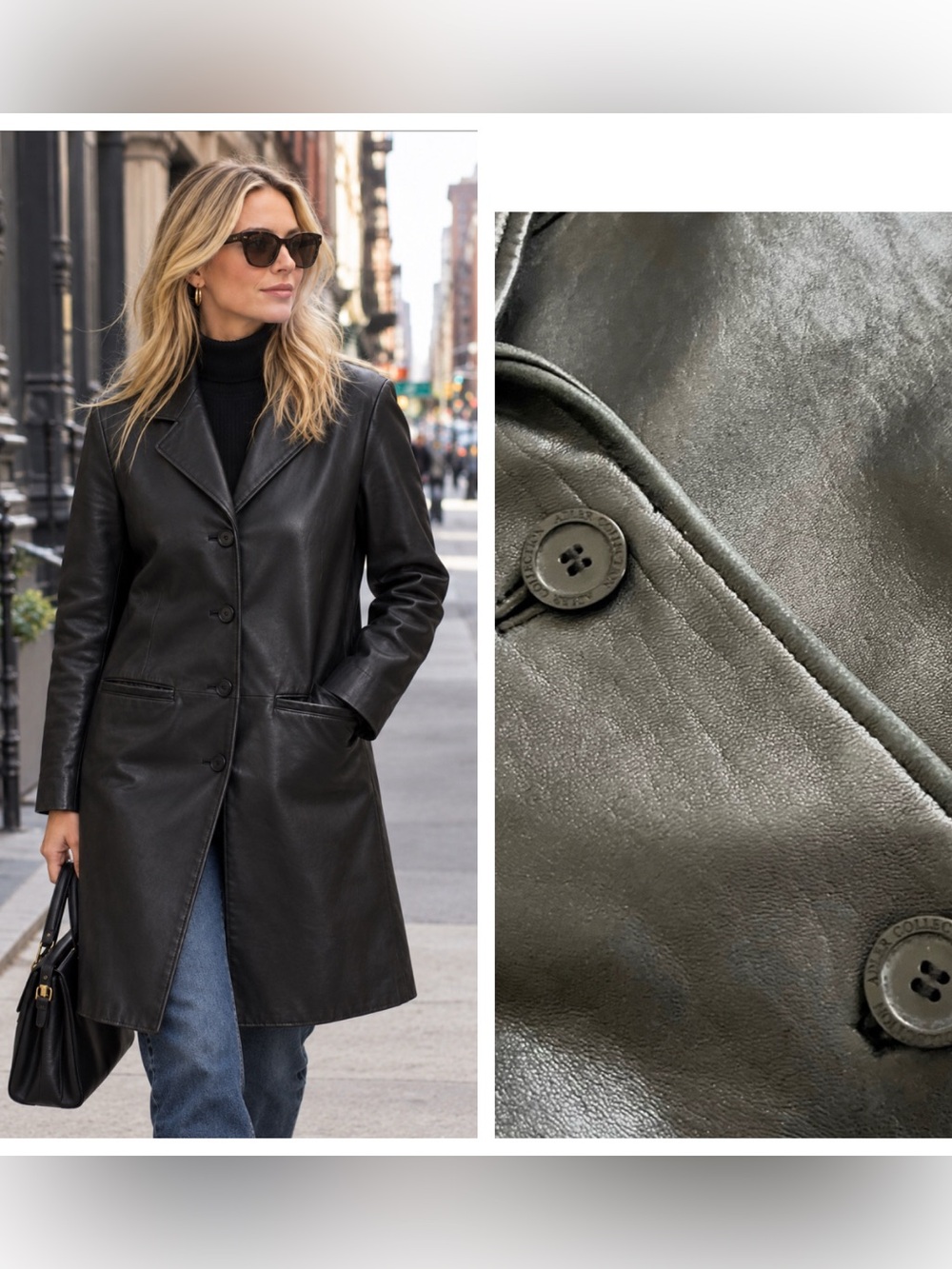 Adler genuine leather lambskin black coat supple lined luxurious trench jacket L
